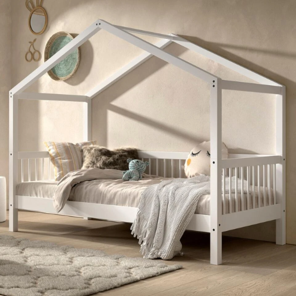 Huisbed Forrest 90x200cm - Massief Beukenhout - Wit 2 Huisbed Forrest 90x200cm - Massief Beukenhout - Wit - Afbeelding 2