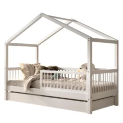 Huisbed Forrest 90x200cm Met Bedhekje En Bedlade - Wit Beukenhout