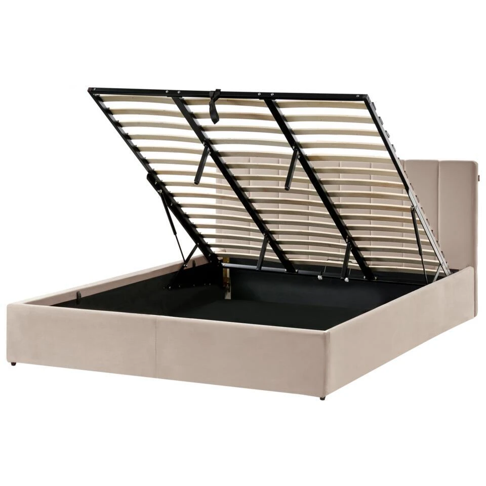 DREUX - Bed Met Opbergruimte - Taupe - 180 X 200 Cm - Fluweel 1 DREUX - Bed Met Opbergruimte - Taupe - 180 X 200 Cm - Fluweel