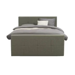 Boxspring Met Voetbord Liv Geblokt - Groen - 140x200 Cm - Ronde Poot