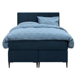 Boxspring Liv Geblokt - Blauw - 140x200 Cm - Ronde Poot