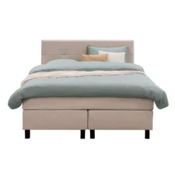Boxspring Liv Geblokt - Beige - 140x200 Cm - Vierkante Poot