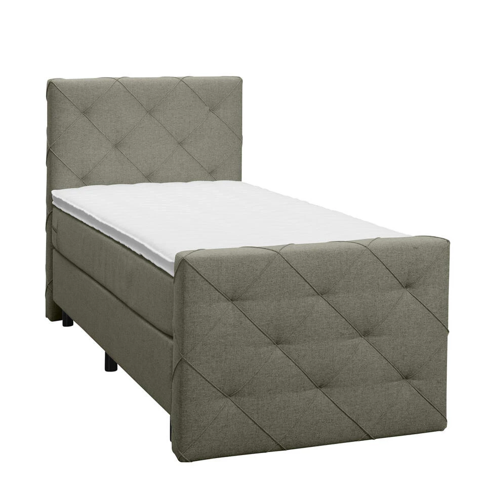 Boxspring Met Voetbord Liv Geruit - Groen - 90x200 Cm - Ronde Poot 3 Boxspring Met Voetbord Liv Geruit - Groen - 90x200 Cm - Ronde Poot - Afbeelding 3