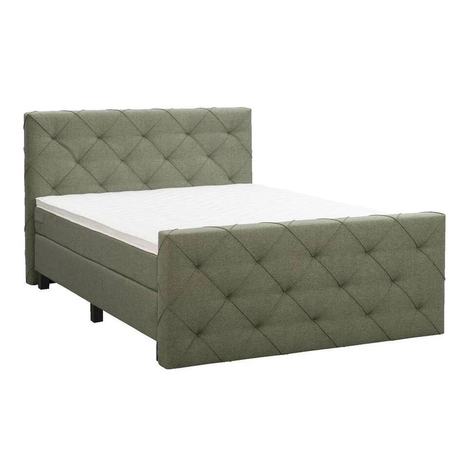 Boxspring Met Voetbord Liv Geruit - Groen - 140x200 Cm - Vierkante Poot 3 Boxspring Met Voetbord Liv Geruit - Groen - 140x200 Cm - Vierkante Poot - Afbeelding 3
