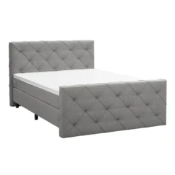 Boxspring Met Voetbord Liv Geruit - Lichtgrijs - 180x200 Cm - Ronde Poot -VIDAXL Winkel 12849350 0300