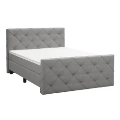 Boxspring Met Voetbord Liv Geruit - Lichtgrijs - 180x200 Cm - Vierkante Poot -VIDAXL Winkel 12849351 0300