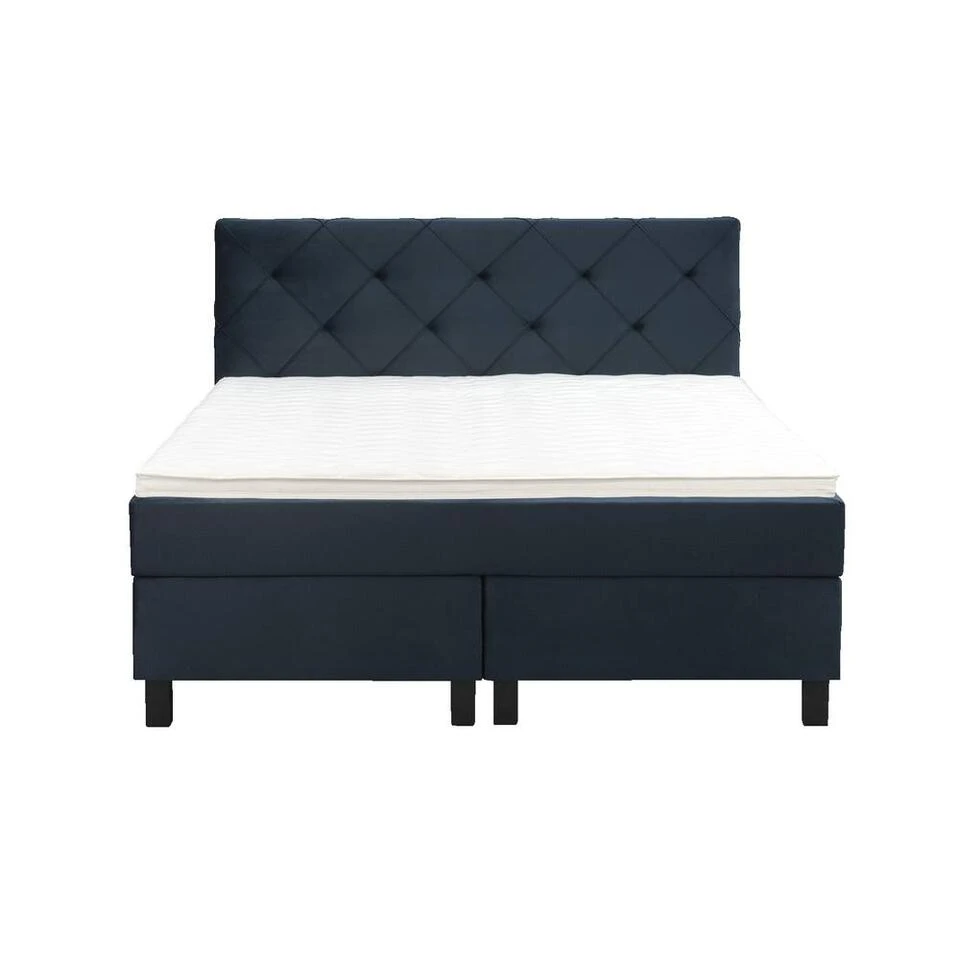 Boxspring Liv Geruit - Blauw - 140x200 Cm - Vierkante Poot 2 Boxspring Liv Geruit - Blauw - 140x200 Cm - Vierkante Poot - Afbeelding 2