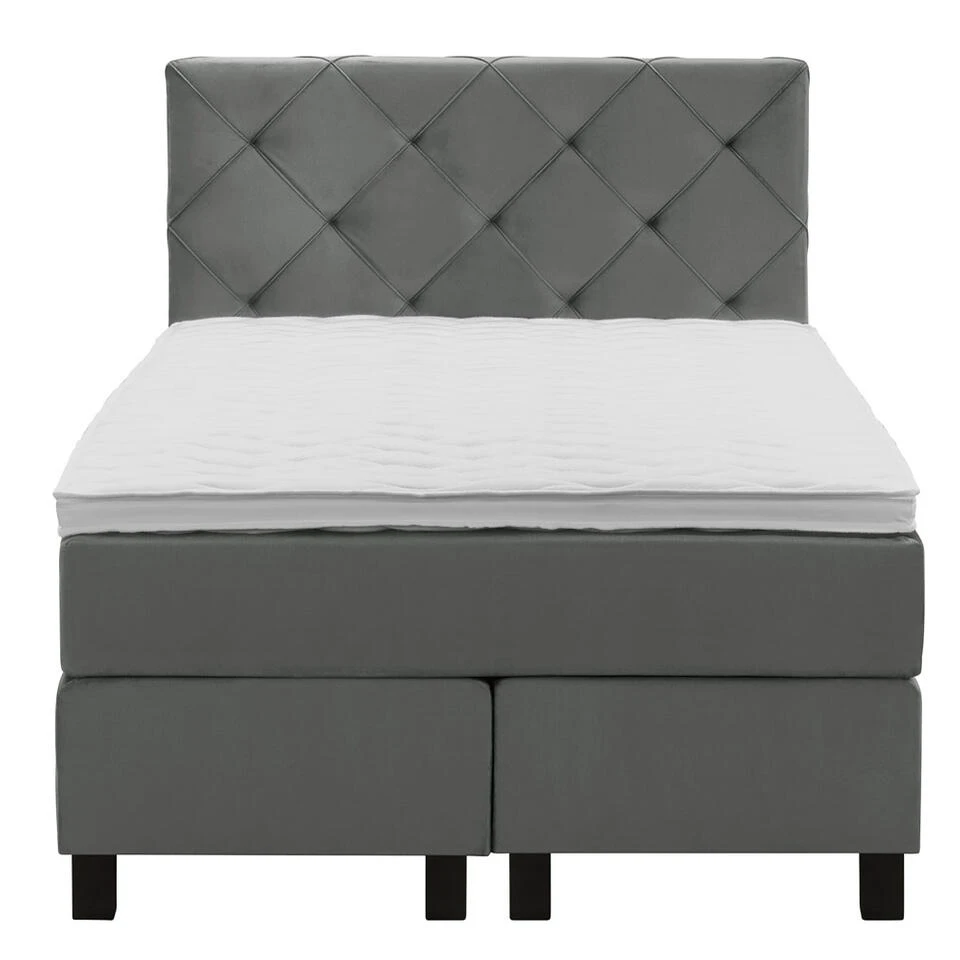 Boxspring Liv Geruit - Grijs - 120x200 Cm - Vierkante Poot 2 Boxspring Liv Geruit - Grijs - 120x200 Cm - Vierkante Poot - Afbeelding 2