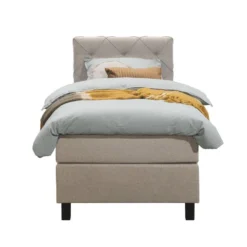 Boxspring Liv Geruit - Beige - 90x200 Cm - Vierkante Poot