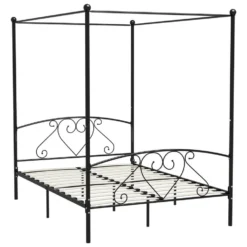 VidaXL - Hemelbed Met Hoofdbord - Zwart - Metaal - 160x200 Cm