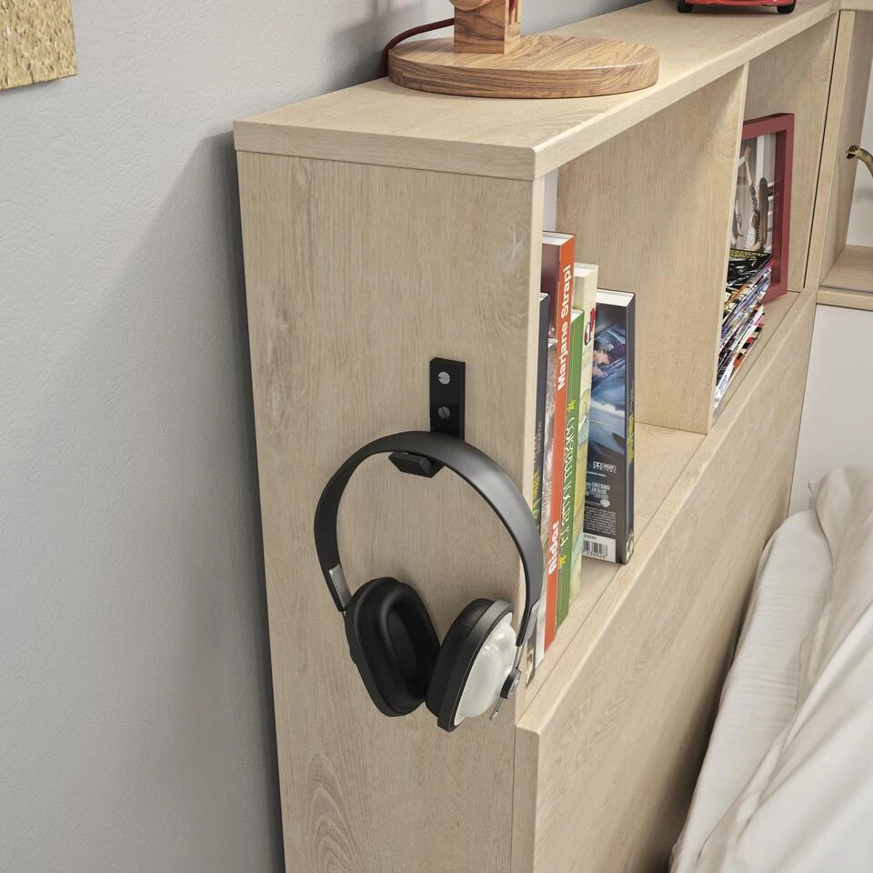 Diagone Bed Erwan - Opbergruimte - 90x200cm - Wit/Kastanjekleur 2 Diagone Bed Erwan - Opbergruimte - 90x200cm - Wit/Kastanjekleur - Afbeelding 2