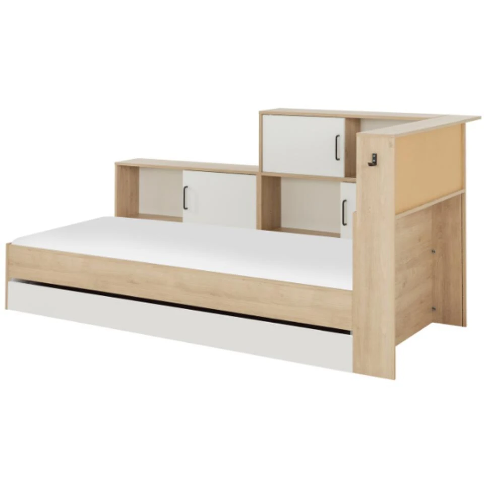 Diagone Bed Erwan - Opbergruimte - 90x200cm - Wit/Kastanjekleur 6 Diagone Bed Erwan - Opbergruimte - 90x200cm - Wit/Kastanjekleur - Afbeelding 6