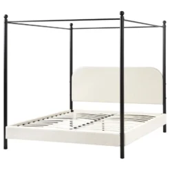 DANNEMOIS - Tweepersoonsbed - Gebroken Wit - 160x200 Cm - Bouclé -VIDAXL Winkel 6138b3bc38454b1c9141967f50cf2587