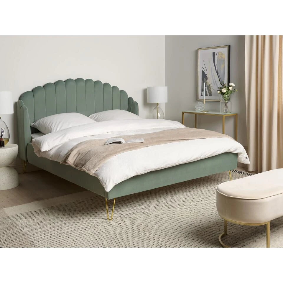AMBILLOU - Tweepersoonsbed - Groen - 160 X 200 Cm - Fluweel 2 AMBILLOU - Tweepersoonsbed - Groen - 160 X 200 Cm - Fluweel - Afbeelding 2