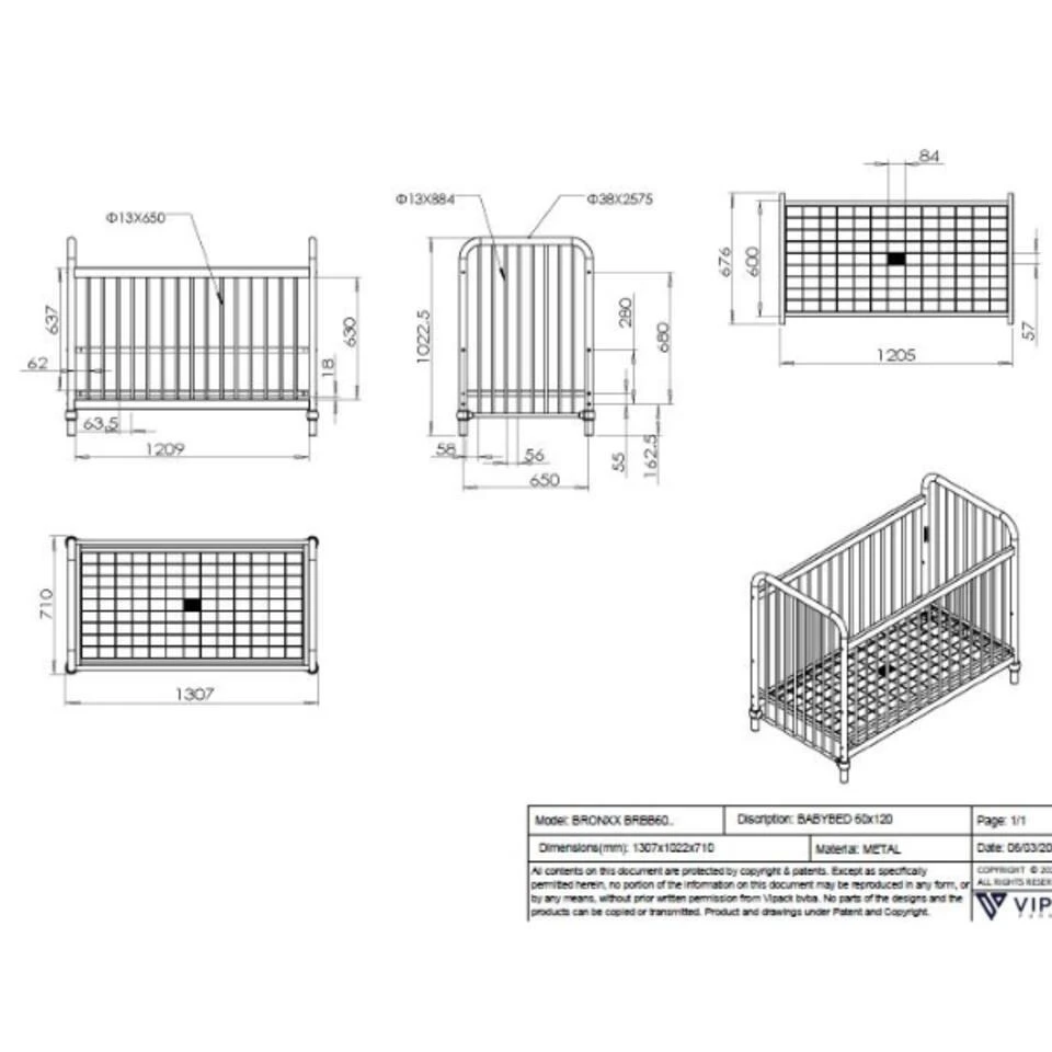 Vipack Babybed Bronxx - 60x120cm - Olijfgroen 5 Vipack Babybed Bronxx - 60x120cm - Olijfgroen - Afbeelding 5