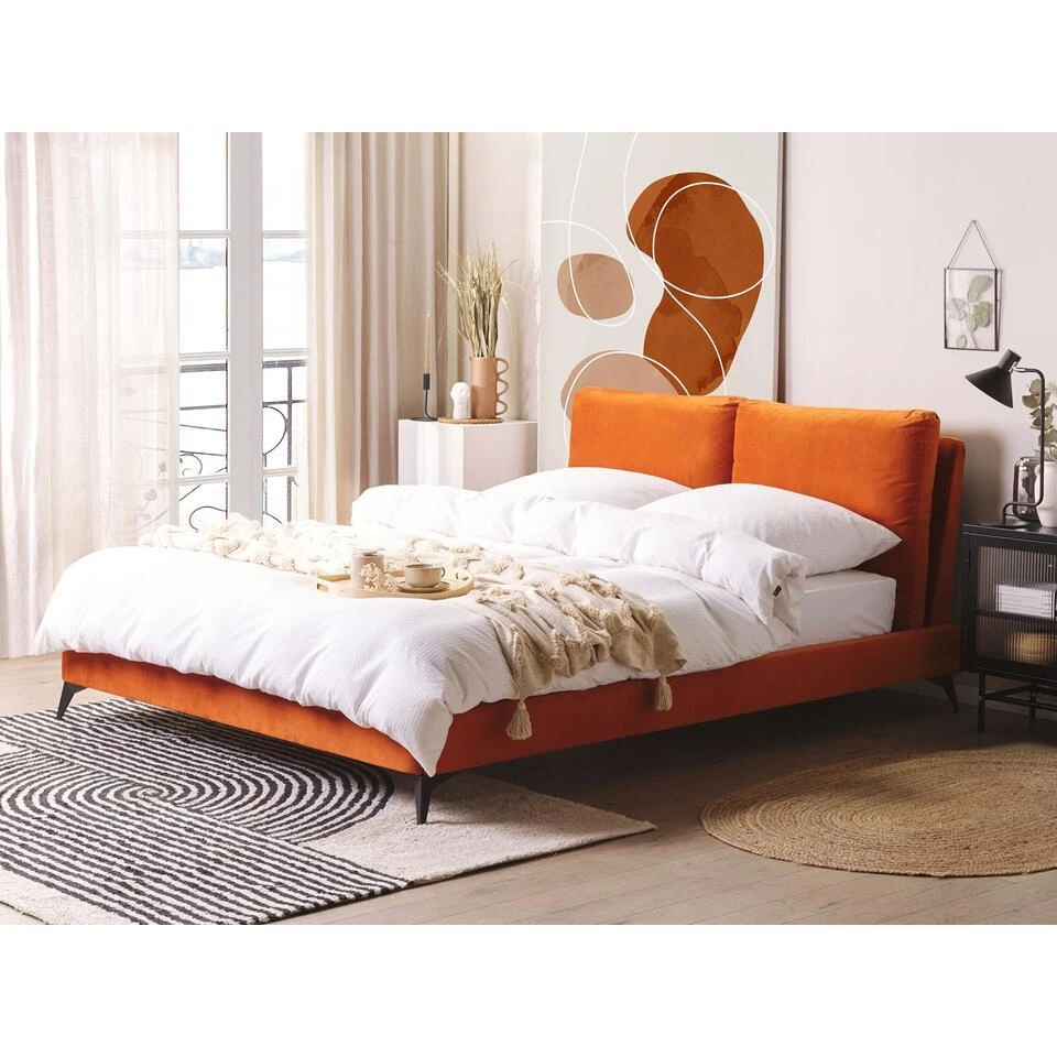 MELLE - Tweepersoonsbed - Oranje - 160 X 200 Cm - Fluweel 2 MELLE - Tweepersoonsbed - Oranje - 160 X 200 Cm - Fluweel - Afbeelding 2