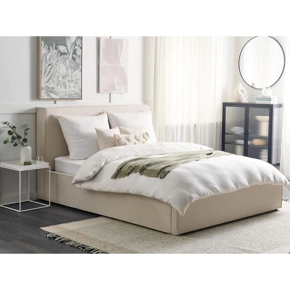 MOISSAC - Bed - Beige - 160 X 200 Cm - Polyester 2 MOISSAC - Bed - Beige - 160 X 200 Cm - Polyester - Afbeelding 2