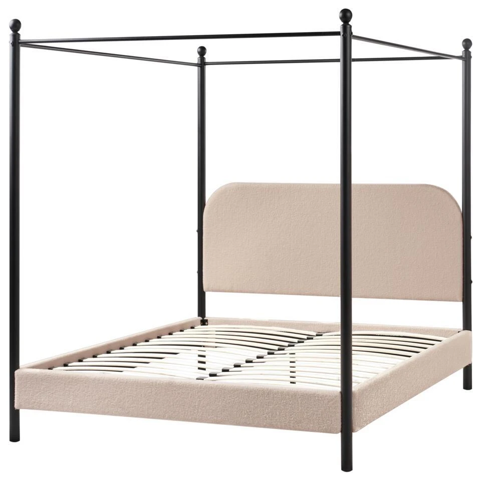 DANNEMOIS - Tweepersoonsbed - Taupe - 140x200 Cm - Bouclé 5 DANNEMOIS - Tweepersoonsbed - Taupe - 140x200 Cm - Bouclé - Afbeelding 5