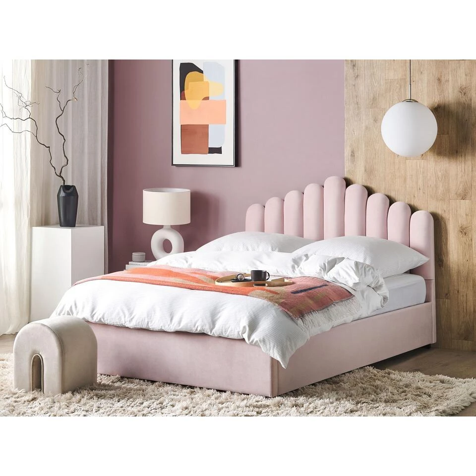 VINCENNES - Bed Met Opbergruimte - Roze - 180 X 200 Cm - Fluweel 2 VINCENNES - Bed Met Opbergruimte - Roze - 180 X 200 Cm - Fluweel - Afbeelding 2